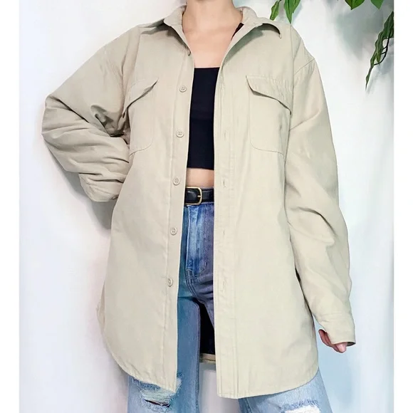 Vintage Oversized Neutral Beige Cozy Quilted Button Down Jacket - Picture 4 of 8